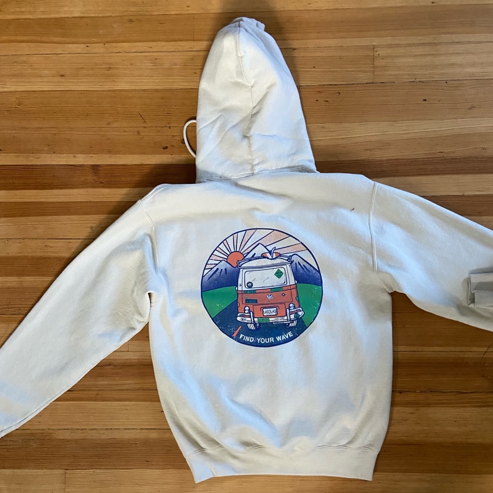 Las Olas Taqueria Sweatshirt in Cream with Hippie Van on back